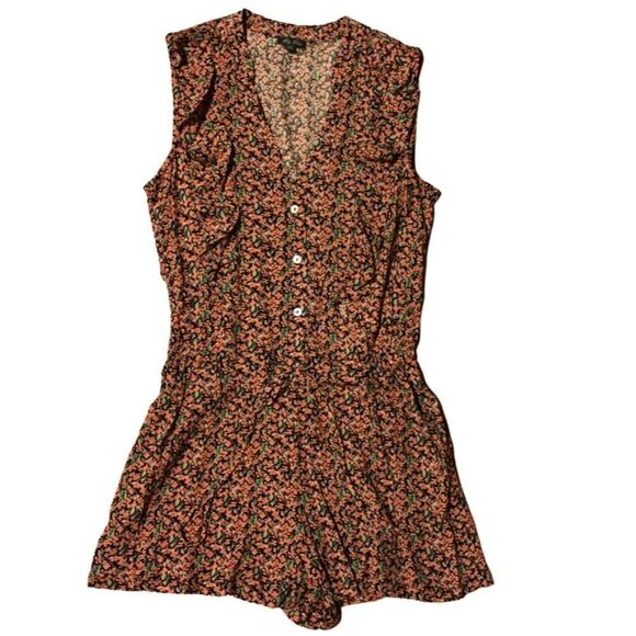 Lily Rose floral dark print button up romper size XS - Picture 1 of 7